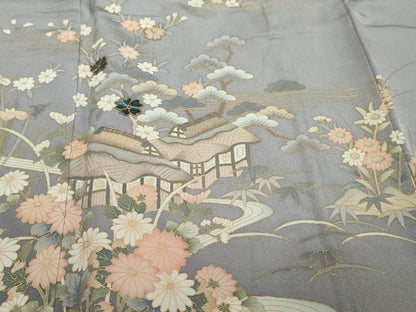平和屋着物●訪問着　螺鈿　作家物　流水風景草花文　暈し染め　金彩　正絹　逸品　DABI2976ud