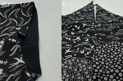平和屋着物●訪問着　花鳥文　黒地　鈴乃屋扱い　正絹　逸品　DABI2990ud
