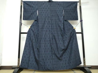 平和屋着物●結城紬　80亀甲　網目文様　正絹　逸品　DABI2992ud
