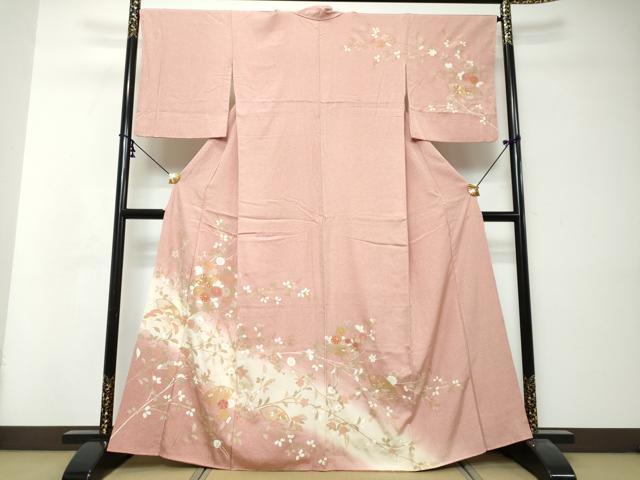 平和屋着物●訪問着　地紙草花文　暈し染め　金彩　正絹　逸品　DABI2997ud