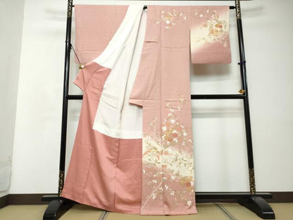 平和屋着物●訪問着　地紙草花文　暈し染め　金彩　正絹　逸品　DABI2997ud
