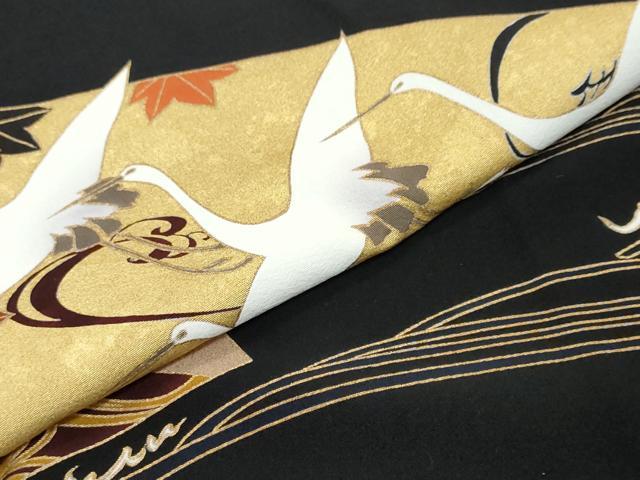 平和屋着物●豪華黒留袖　駒刺繍　地紙飛鶴花文　金彩　正絹　逸品　DABI2998ud