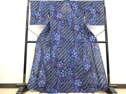 平和屋着物∴夏物　浴衣　有松鳴海絞り　枝花文　綿　逸品　DABI3003cd