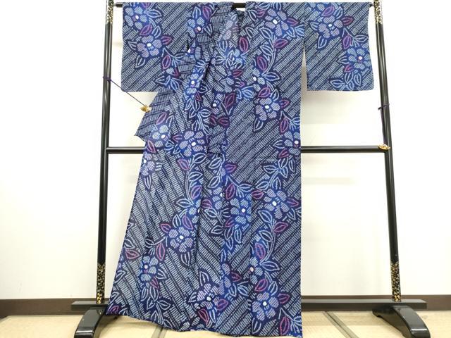 平和屋着物∴夏物　浴衣　有松鳴海絞り　枝花文　綿　逸品　DABI3003cd