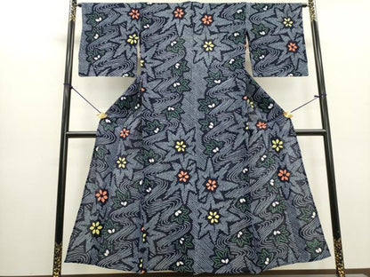 平和屋着物∴夏物　浴衣　有松鳴海絞り　流水花文　綿　逸品　DABI3004cd