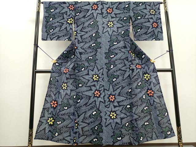 平和屋着物∴夏物　浴衣　有松鳴海絞り　流水花文　綿　逸品　DABI3004cd