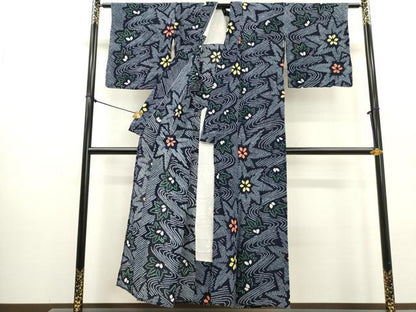 平和屋着物∴夏物　浴衣　有松鳴海絞り　流水花文　綿　逸品　DABI3004cd
