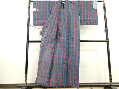 平和屋着物∴夏物　阿波しじら織　浴衣　格子　高島屋扱い　証紙付き　綿　逸品　DABI3005cd