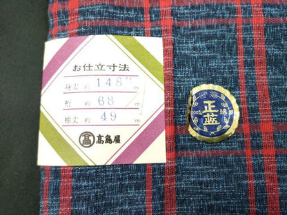 平和屋着物∴夏物　阿波しじら織　浴衣　格子　高島屋扱い　証紙付き　綿　逸品　DABI3005cd