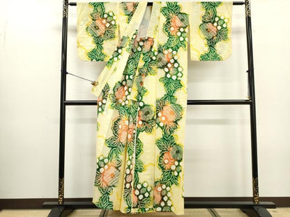 平和屋着物∴夏物　浴衣　有松鳴海絞り　草花文　綿　逸品　DABI3011cd