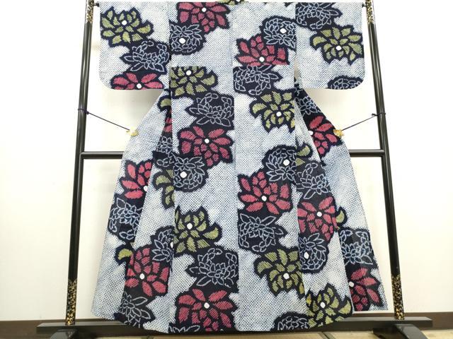 平和屋着物∴夏物　浴衣　有松鳴海絞り　菊　綿　逸品　DABI3012cd