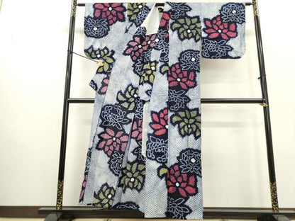 平和屋着物∴夏物　浴衣　有松鳴海絞り　菊　綿　逸品　DABI3012cd