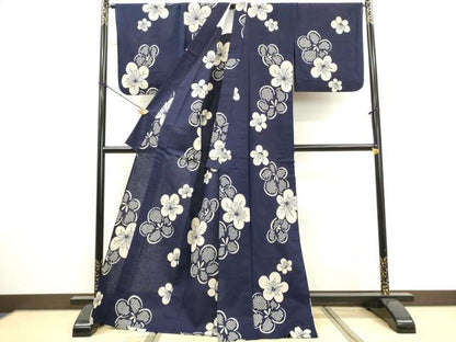 平和屋着物∴夏物　浴衣　舞梅文　ロング丈　綿麻　逸品　DABI3014cd