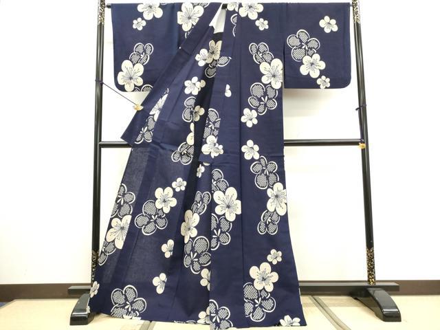 平和屋着物∴夏物　浴衣　舞梅文　ロング丈　綿麻　逸品　DABI3014cd
