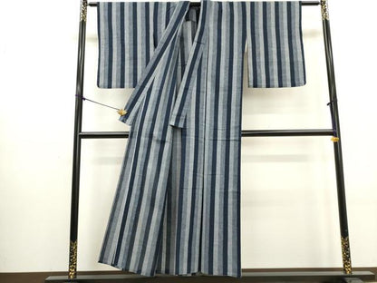 平和屋着物∴夏物　阿波しじら織　浴衣　間道　綿　逸品　DABI3018cd