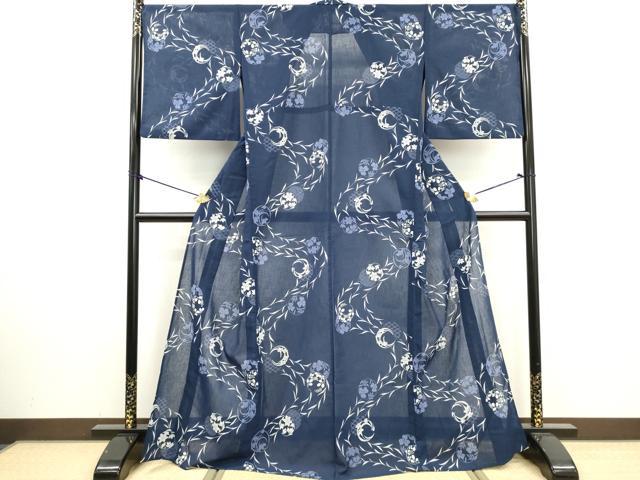 平和屋着物∴夏物　浴衣　吉祥花丸文　枝垂れ柳　綿　逸品　DABI3021cd