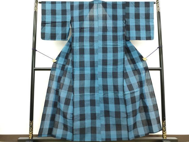 平和屋着物∴夏物　阿波しじら織　浴衣　市松文様　綿　逸品　DABI3022cd
