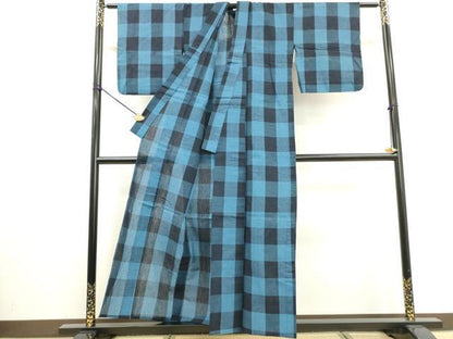 平和屋着物∴夏物　阿波しじら織　浴衣　市松文様　綿　逸品　DABI3022cd