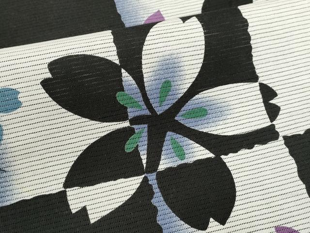 平和屋着物∴夏物　浴衣　綿絽　舞桜文　黒地　綿　逸品　DABI3023cd