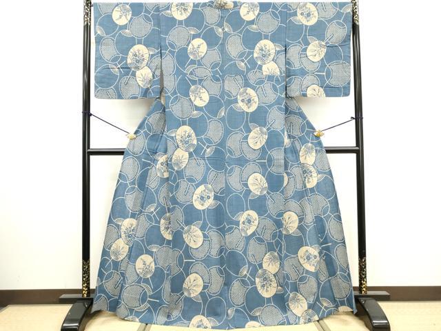 平和屋着物∴夏物　浴衣　団扇花文　綿麻　逸品　DABI3025cd