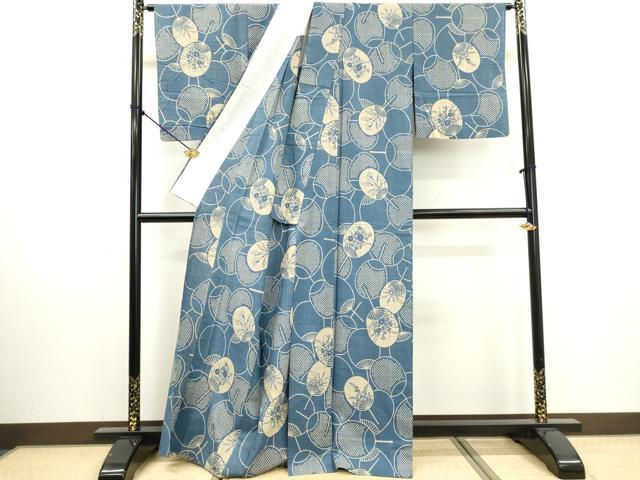 平和屋着物∴夏物　浴衣　団扇花文　綿麻　逸品　DABI3025cd