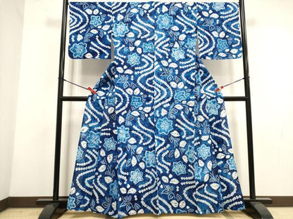 平和屋着物∴夏物　浴衣　有松鳴海絞り　流水花文　綿　逸品　DABI3038cd