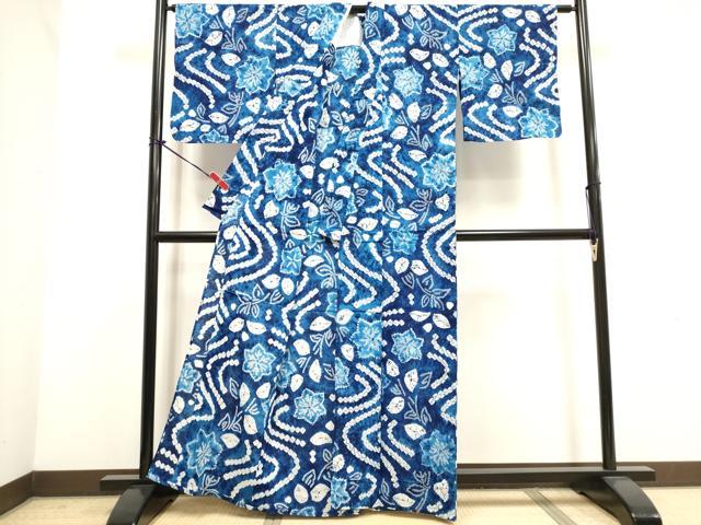 平和屋着物∴夏物　浴衣　有松鳴海絞り　流水花文　綿　逸品　DABI3038cd
