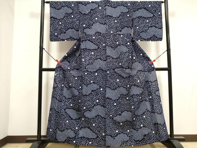 平和屋着物∴夏物　浴衣　有松鳴海絞り　雲取り花文　綿　逸品　DABI3044cd