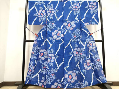 平和屋着物∴夏物　浴衣　有松鳴海絞り　草花文　綿　逸品　DABI3045cd