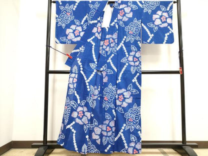 平和屋着物∴夏物　浴衣　有松鳴海絞り　草花文　綿　逸品　DABI3045cd