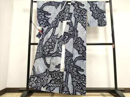 平和屋着物∴夏物　浴衣　有松鳴海絞り　草花文　綿　逸品　DABI3049cd