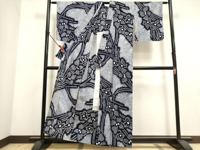 平和屋着物∴夏物　浴衣　有松鳴海絞り　草花文　綿　逸品　DABI3049cd