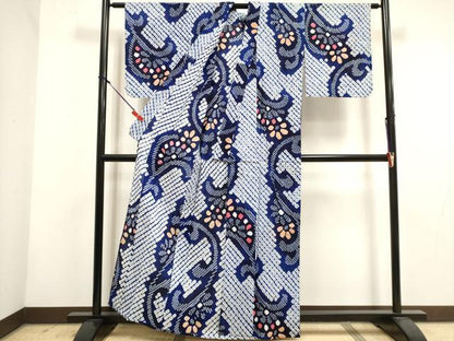 平和屋着物∴夏物　浴衣　有松鳴海絞り　花唐草文　綿　逸品　DABI3050cd