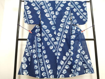 平和屋着物∴夏物　浴衣　有松鳴海絞り　枝葉文　綿　逸品　DABI3057cd