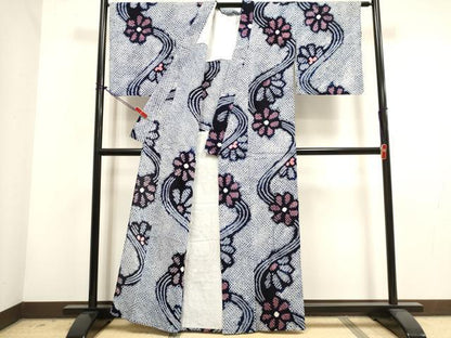 平和屋着物∴夏物　浴衣　有松鳴海絞り　流水花文　綿　逸品　DABI3058cd