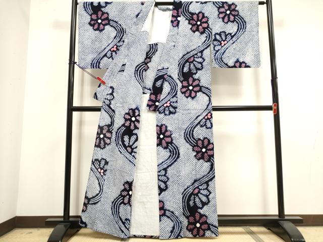 平和屋着物∴夏物　浴衣　有松鳴海絞り　流水花文　綿　逸品　DABI3058cd