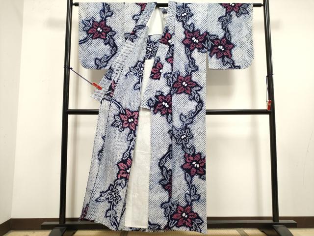 平和屋着物∴夏物　浴衣　有松鳴海絞り　草花文　綿　逸品　DABI3062cd