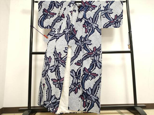 平和屋着物∴夏物　浴衣　有松鳴海絞り　トンボ　綿　逸品　DABI3063cd