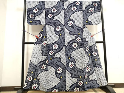 平和屋着物∴夏物　浴衣　有松鳴海絞り　舞花文　綿　逸品　DABI3066cd