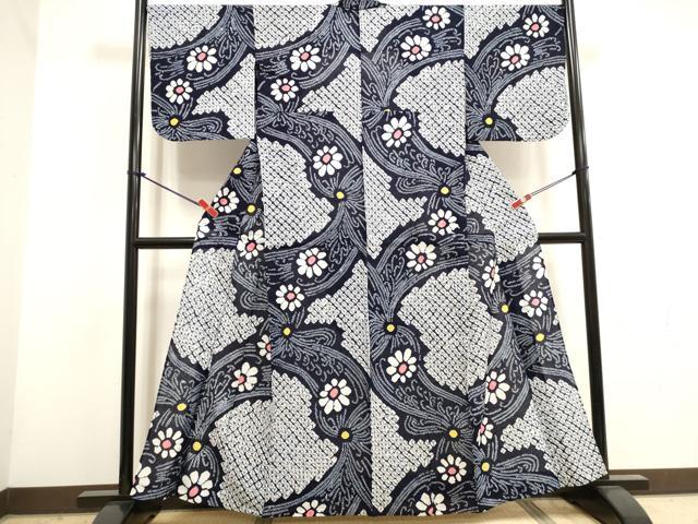 平和屋着物∴夏物　浴衣　有松鳴海絞り　舞花文　綿　逸品　DABI3066cd