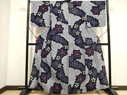 平和屋着物∴夏物　浴衣　有松鳴海絞り　花繋ぎ　綿　逸品　DABI3067cd