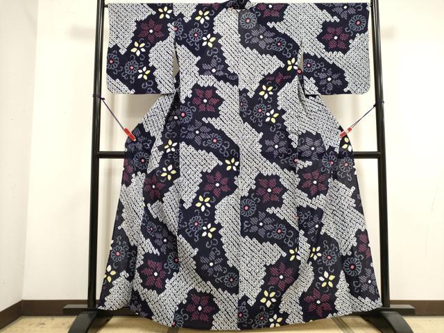 平和屋着物∴夏物　浴衣　有松鳴海絞り　花繋ぎ　綿　逸品　DABI3067cd