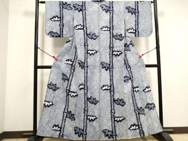 平和屋着物∴夏物　浴衣　有松鳴海絞り　笹竹文　綿　逸品　DABI3069cd