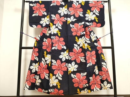 平和屋着物∴夏物　浴衣　注染　草花文　綿　逸品　DABI3072cd