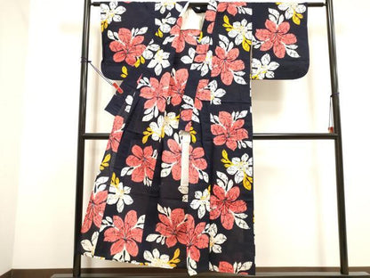 平和屋着物∴夏物　浴衣　注染　草花文　綿　逸品　DABI3072cd