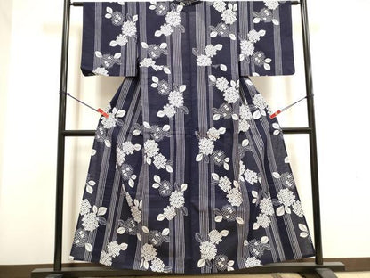 平和屋着物∴夏物　浴衣　注染　手縫い　紫陽花　アジサイ　綿　逸品　DABI3073cd