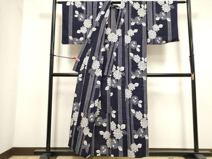 平和屋着物∴夏物　浴衣　注染　手縫い　紫陽花　アジサイ　綿　逸品　DABI3073cd