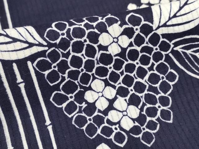 平和屋着物∴夏物　浴衣　注染　手縫い　紫陽花　アジサイ　綿　逸品　DABI3073cd