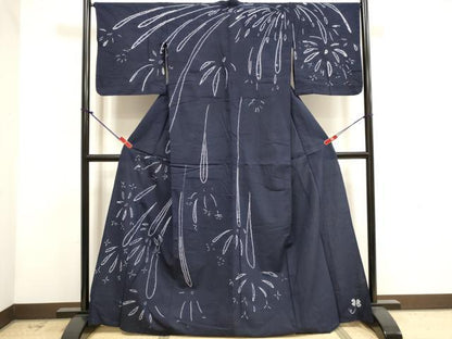 平和屋着物∴夏物　訪問着・浴衣兼用　有松鳴海絞り　花火　綿　逸品　DABI3075cd
