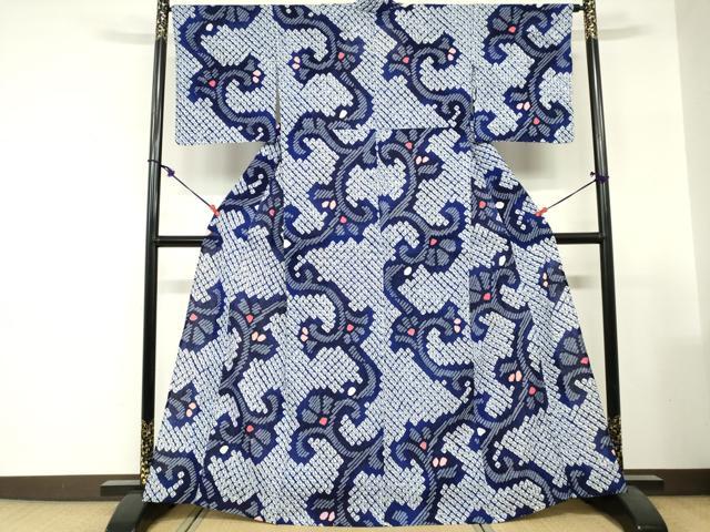 平和屋着物∴夏物　浴衣　有松鳴海絞り　唐草文　綿　逸品　DABI3083cd